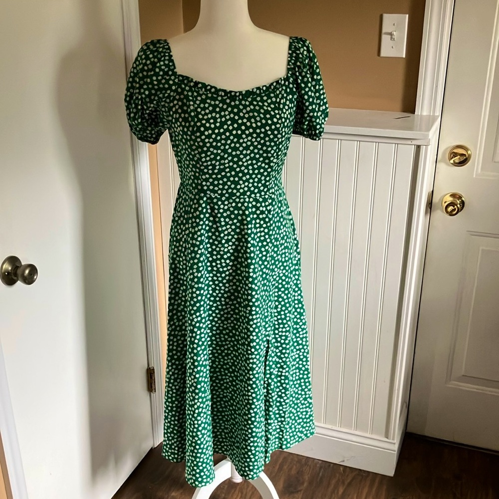 Green and white floral midi dress size medium